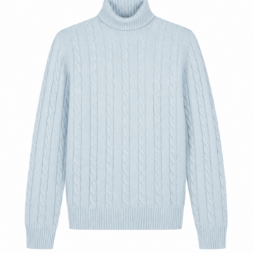 Light Blue Cable Knit Turtleneck Sweater