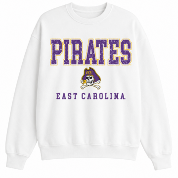 White Crewneck Sweatshirt with PIRATES Graphic Print