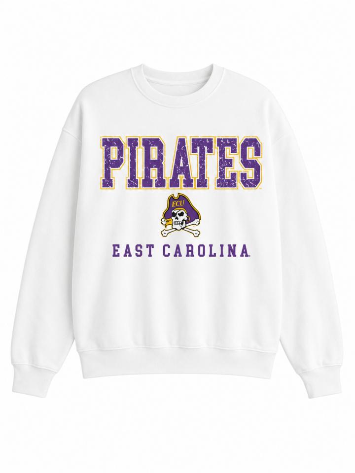 White Crewneck Sweatshirt with PIRATES Graphic Print
