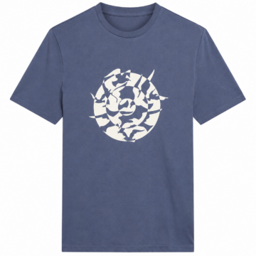 Blue Crew Neck Graphic T-Shirt with Bird Print