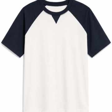 Cream and Navy Raglan Crew Neck T-Shirt