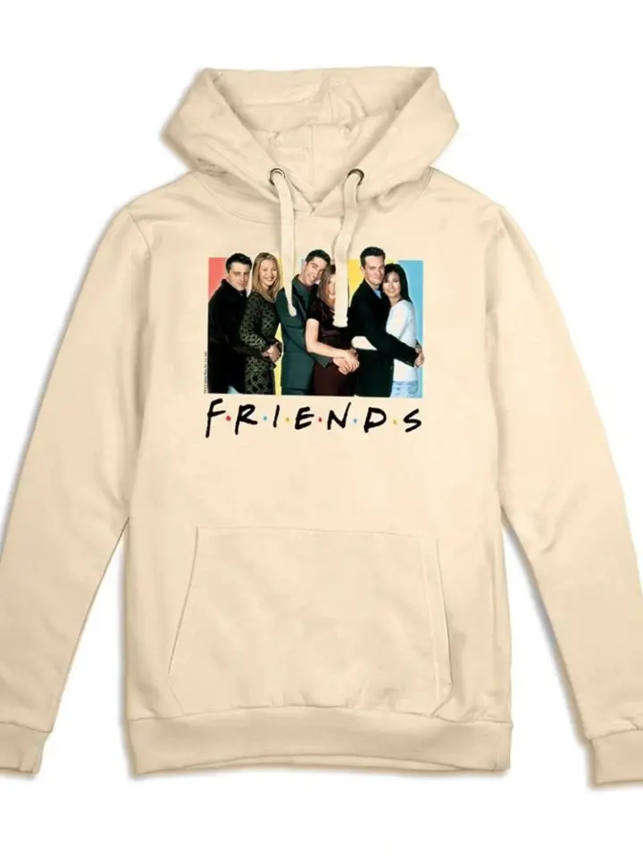 Cream Pullover Hoodie with Friends TV Show Graphic Print