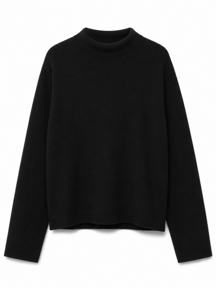 Black Mock Neck Drop Shoulder Knit Top