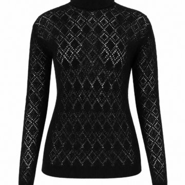 Black Turtleneck Pointelle Knit Sweater