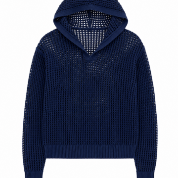 Navy Blue Open-Knit Hooded Sweater