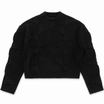 Black Cropped Diamond Cable Knit Sweater