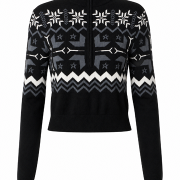 Black Zip Mock Neck Snowflake Sweater