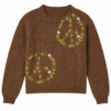 Brown Knit Sweater with Floral Circle Appliqués and Star Embroidery