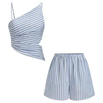 Blue and White Striped Cami Top and Shorts Set