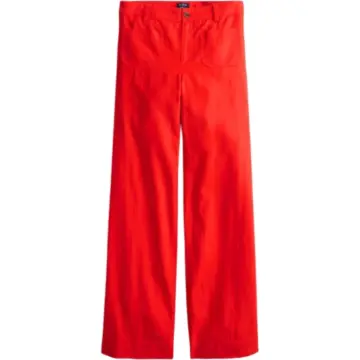 Red Wide Leg Straight Trousers with Button Fly