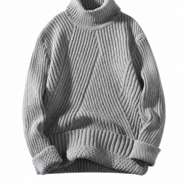 Heather Grey Chunky Ribbed Knit Turtleneck Sweater