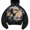 Black Graphic Print Pullover Hoodie with Eagle and Mountain Design
