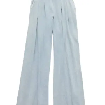 Light Blue Wide Leg Flare Pants with Elastic Waist