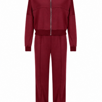 Burgundy Bomber Jacket and Straight-Leg Pants Tracksuit Set