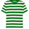 Green and White Striped Crochet Short-Sleeve Top