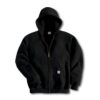 Black Full-Zip Hooded Sweatshirt with Drawstring Hood