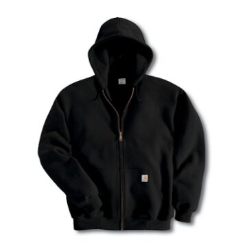 Black Full-Zip Hooded Sweatshirt with Drawstring Hood