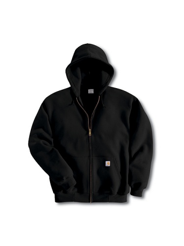 Black Full-Zip Hooded Sweatshirt with Drawstring Hood