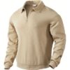 Beige Quarter-Zip Knit Pullover with Chevron Texture