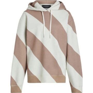 Cream and Pink Diagonal Stripe Oversized Hooded Sweatshirt