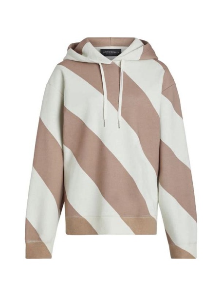 Cream and Pink Diagonal Stripe Oversized Hooded Sweatshirt